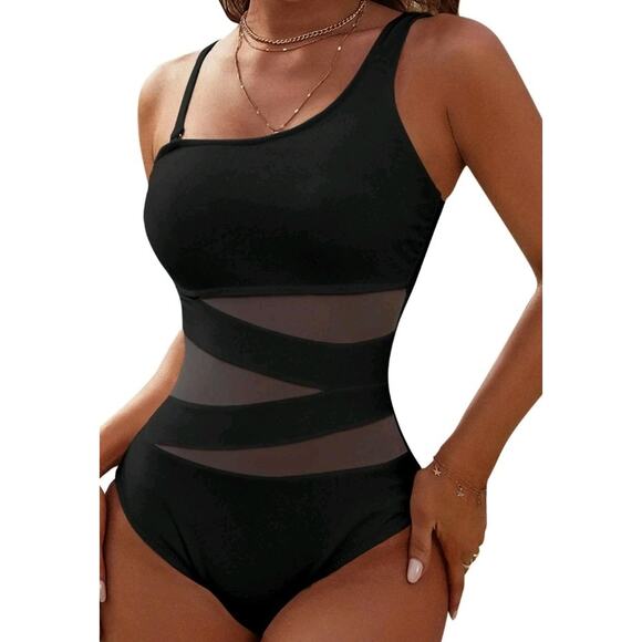 Blooming Jelly Women' One Shoulder Swimsuit One Piece Full Coverage Swimsuit, L - Picture 1 of 5